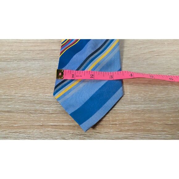 Vintage Wembley Necktie 1960s 1970s Wide Striped Tie – Blue, Red & Yellow - Picture 2 of 3